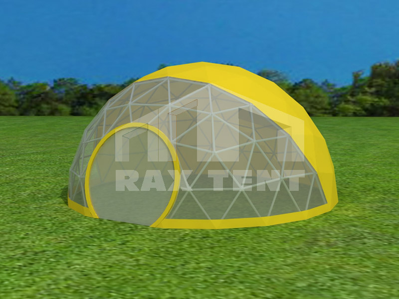 raxtent dome tent design covered with yellow PVC