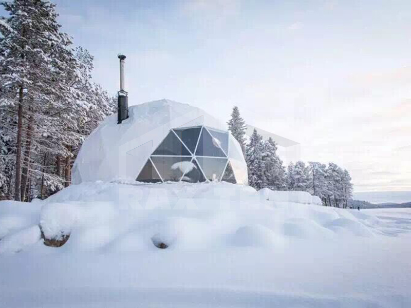 winter glamping tent outdoor with heater